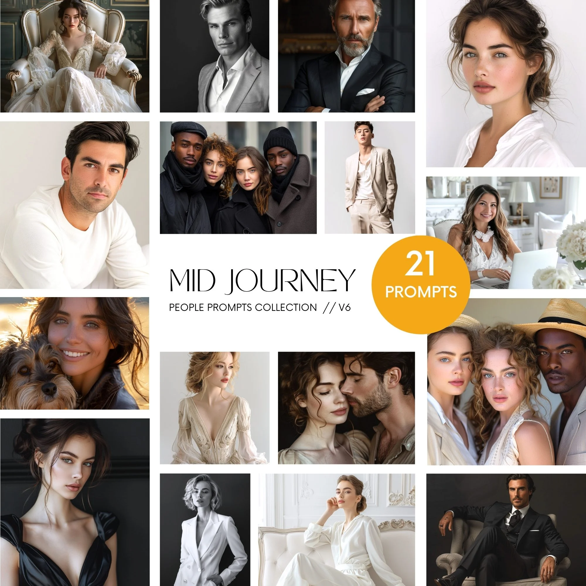 Realistic People Portraits stock photos generated using Midjourney AI Prompts - diverse Luxury Professional Lifestyle, Modern Fashion Beauty Aesthetic