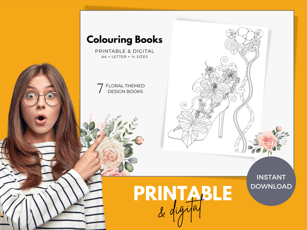 printable digital floral colouring books to download