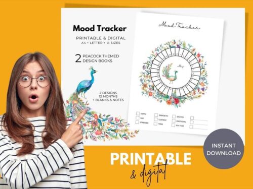 Mood Tracker Bundle Peacock Design Printable Digital