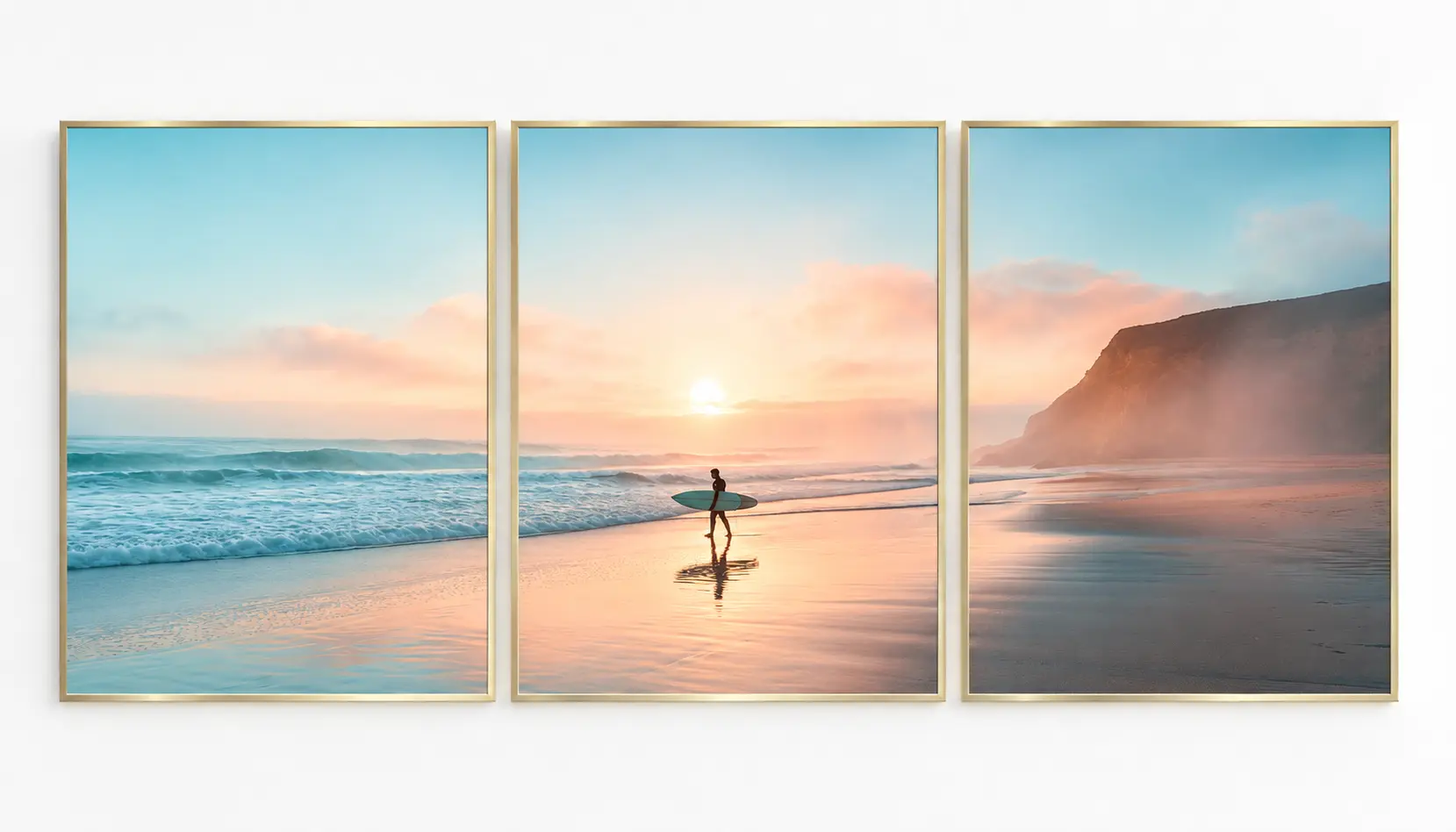 Three framed coastal printable wall art pieces