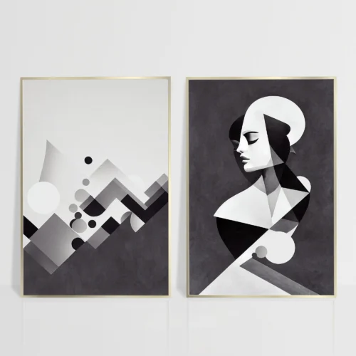 Black & White Abstract Picasso 2 Piece Wall Art