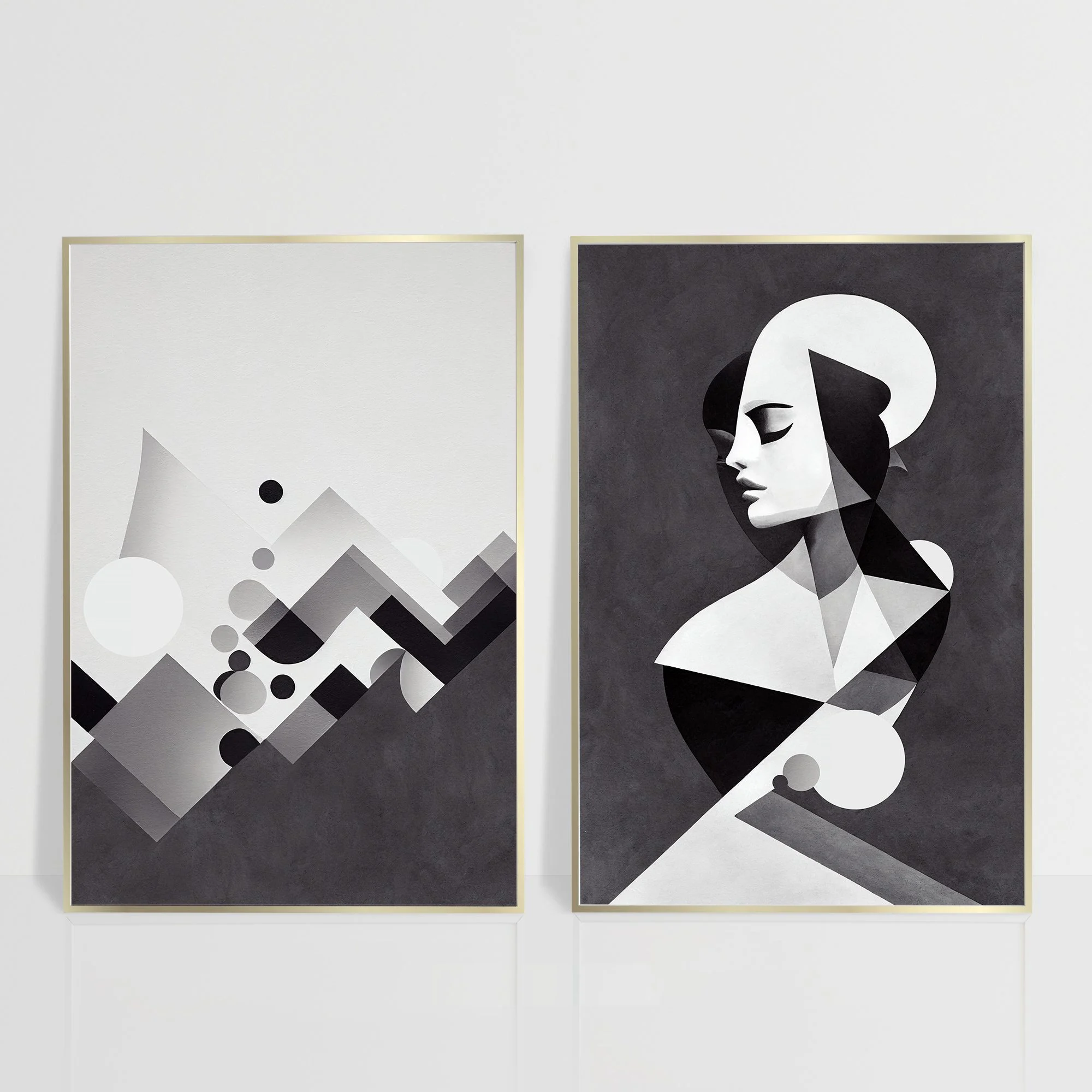 Black & White Abstract Picasso 2 Piece Wall Art
