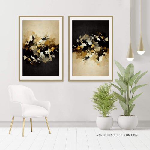 black and gold scatter abstract design wall art