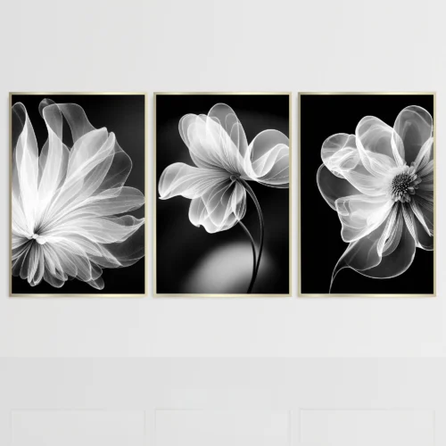 Avedon Inspired Black & White Flower Art – Set of 3