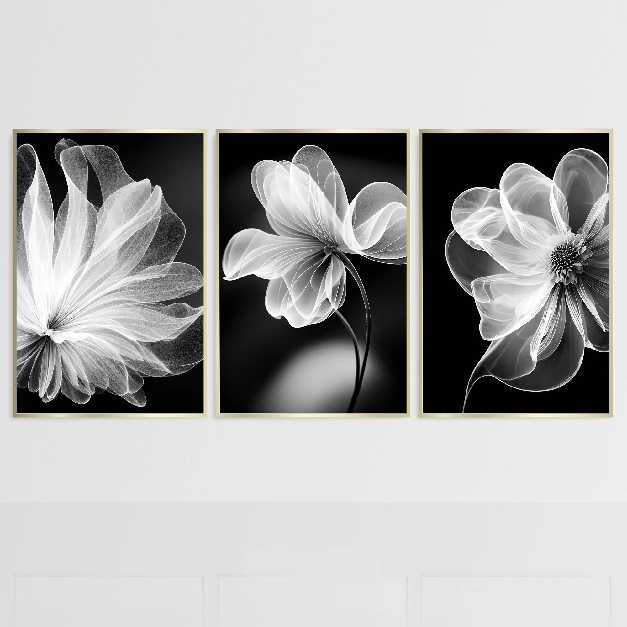 Vanco black and white floral wall art displayed in a modern interior