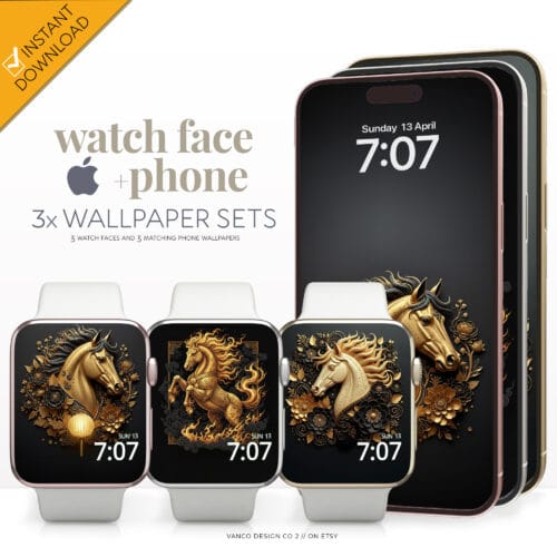 Chinese zodiac horse Apple Watch face & phone wallpaper set