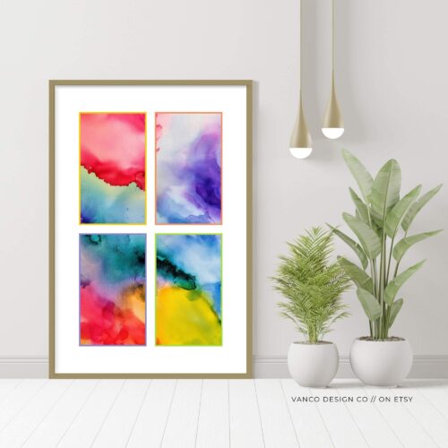 Unique Decor Colorful Abstract Maximalist Watercolor Wall Art, Vibrant Art Print, Contemporary Modern Home Living Room Bright Printable