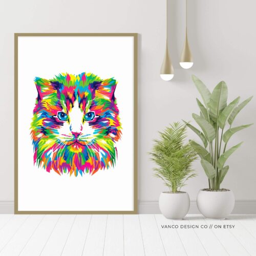 Colorful Abstract Cat Wall Art – Playful Printable for Cat Lovers