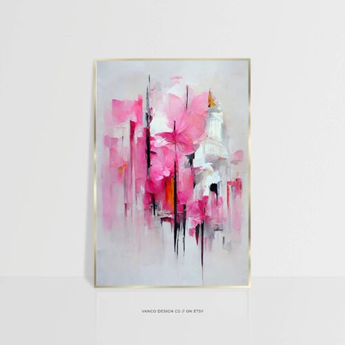 Hot Pink Abstract Brush Art Wall Print