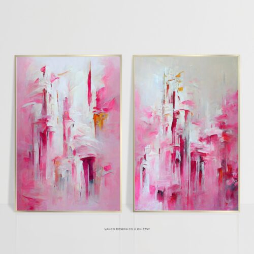 Hot Pink Abstract Brushstroke Wall Art Set of 2