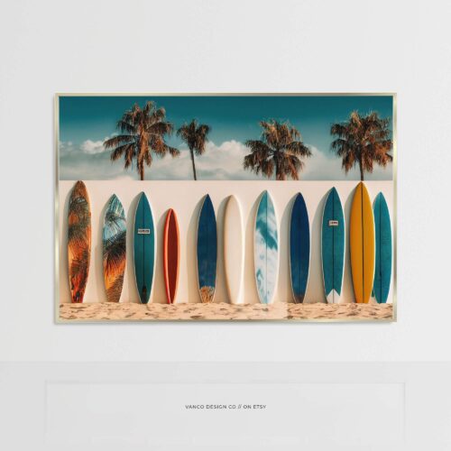 Colorful Surfboards Wall Art – Watercolor Coastal Surf Print