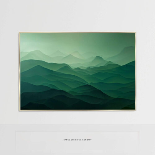Misty Mountain Forest – Emerald Green Landscape Wall Art