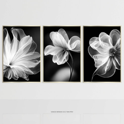 Avedon Inspired Black & White Flower Art – Set of 3