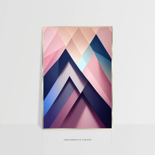 Geometric Pink & Navy Abstract Wall Art