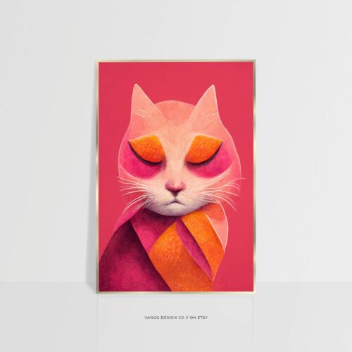 Pink Preppy Cat – Funky Abstract Wall Art