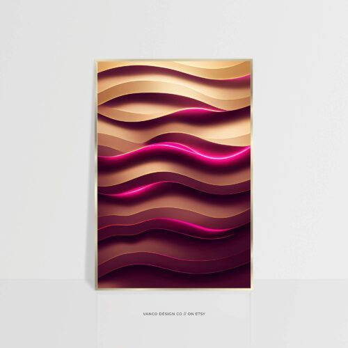 Neon Pink Gold Abstract Wall Art