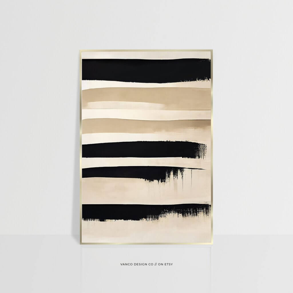 Neutral Japandi Art – Beige & Black Minimalist Print - Vanco Design Co