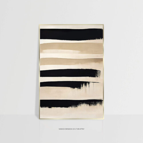 Elevate your space with this neutral Japandi art print. Featuring soft beige tones and bold black abstract shapes, this brushstroke print strikes a perfect balance of warmth and simplicity. A calming, minimalist Neutral Japandi Art – Beige & Black Minimalist Print