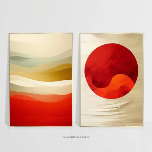 Japanese-Style Abstract Nordic Wave Prints Minimalist Set of 2