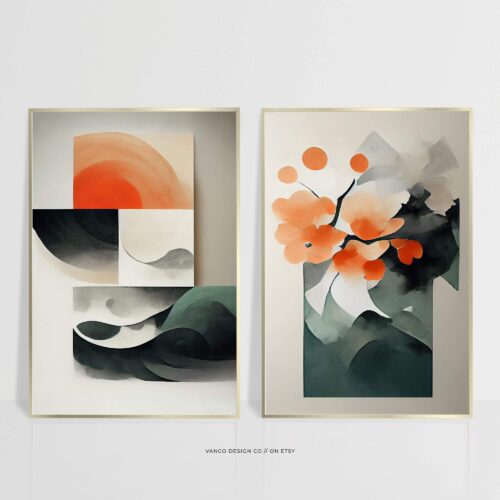 Japandi Wall Decor Neutral Abstract Art Set of 2