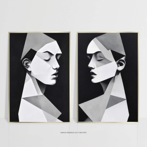 Black and White Wall Art, 2 Piece Art Prints Picasso Abstract Poster Set Bedroom Wall Art, Neutral Wall Art, Living Room Art Set of 2 Prints