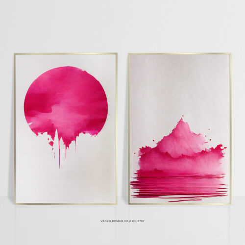 Pink Japandi Inspired Modern Wall Art Set of 2