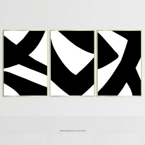 Black and White Modern Abstract Line Art Set of 3