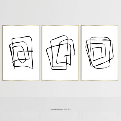 Minimalist Black and White Abstract Line Art – Set of 3