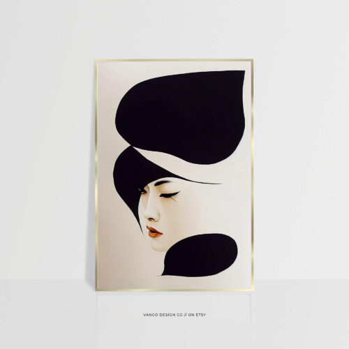 Japandi Geisha Wall Art – Beige & Black Minimalist Print