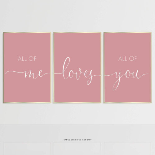 'All of Me Loves All of You' – Blush Pink Bedroom Couples Print Set
