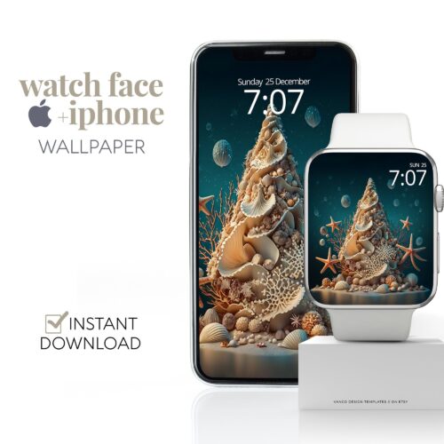 Boho Seashell Christmas Watch Face & Wallpaper Set