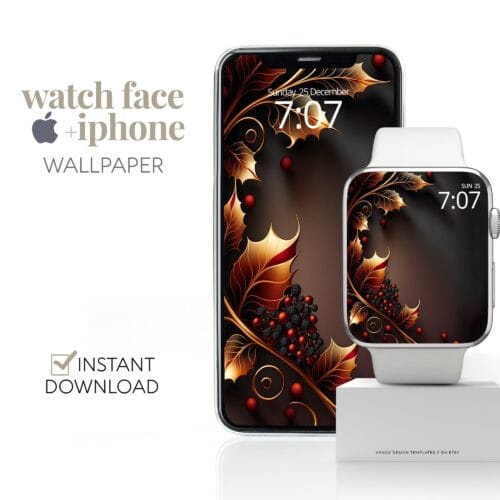 Holly Berry Leaves Watch Face & Wallpaper Set