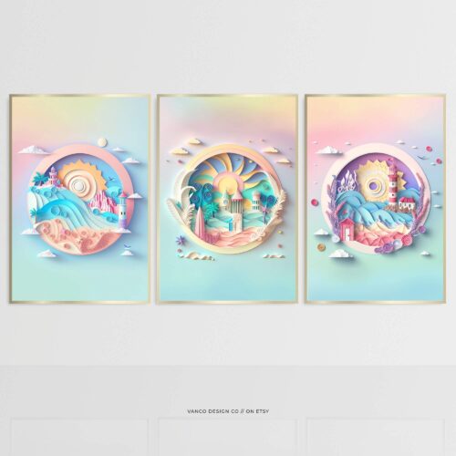 Beach Nursery Wall Art – Set of 3 Coastal Prints for Boys & Girls