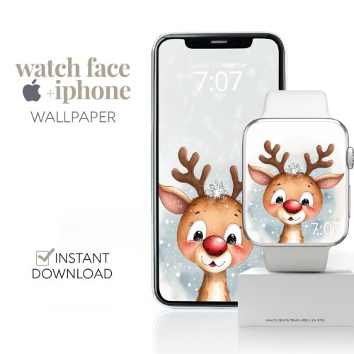 Christmas Reindeer Watch Face & Wallpaper Set