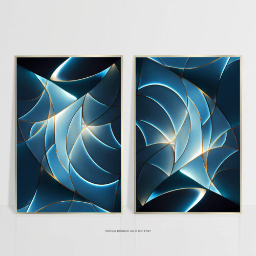 Electric Blue Wall Art - Funky Abstract Set of 2