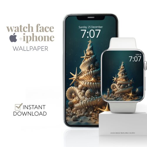 Pearl Seashell Christmas Watch Face & Wallpaper Set