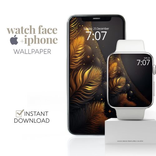 Gold Feather Art Watch Face & Wallpaper Set