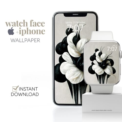 Floral Black & White Watch Face & Wallpaper Set