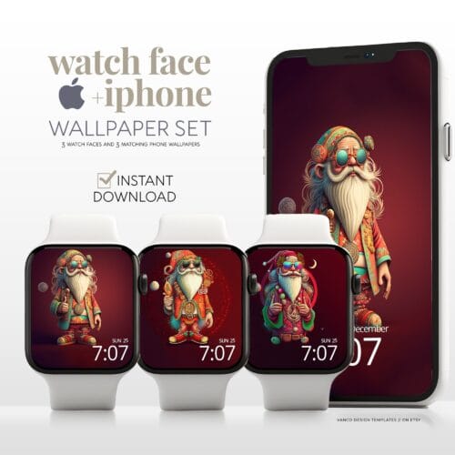 70's Hippie Christmas Watch Face & Wallpaper Set