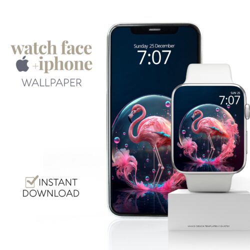 Pink Flamingo Watch Face & Wallpaper Set