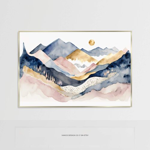 Abstract Landscape Wall Art – Watercolor Mountain Printable
