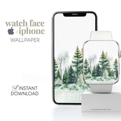 Winter Pine Tree Watch Face & Wallpaper Set