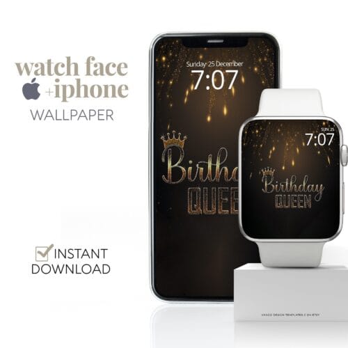 Birthday Queen Gold Watch Face & Wallpaper Set