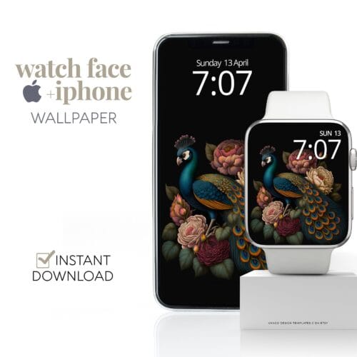 Peacock Botanical Watch Face & Wallpaper Set