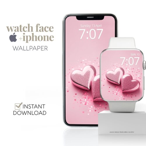 Pink Loveheart Watch Face & Wallpaper Set