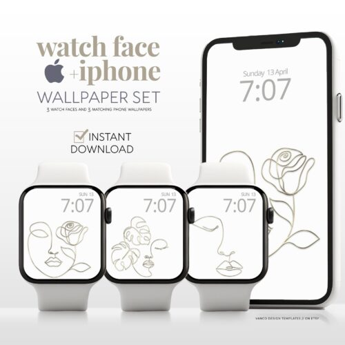 Face Line Art Elegant Watch Face & Wallpaper Set