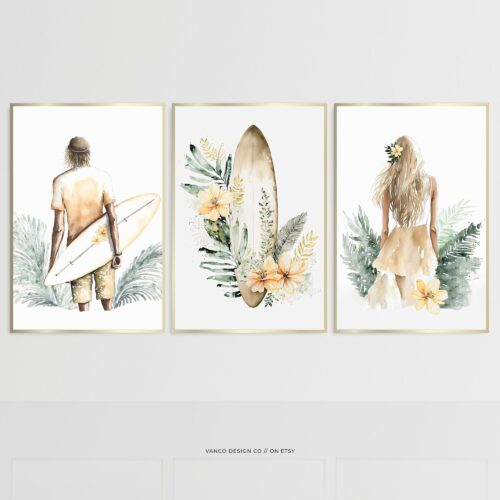 Boho Beach Surf Wall Art Set of 3