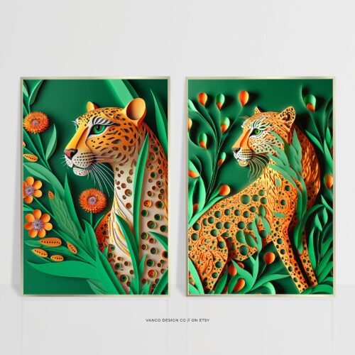 Cheetah Green Wall Art Set