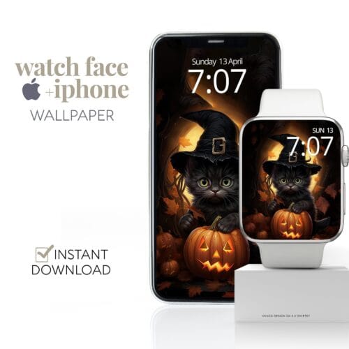 Black Cat Halloween Watch Face & Wallpaper Set