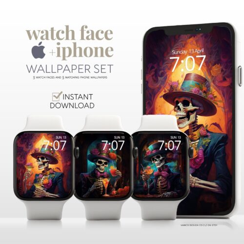 Halloween Skeleton Watch Face & Wallpaper Set